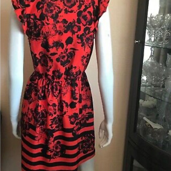 Kensie Black & Red Floral Dress w/ Ruffle Sleeves - Picture 3 of 3